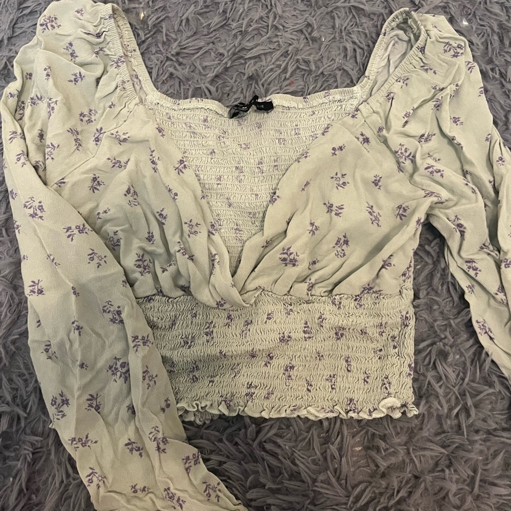 Green and Purple Floral Long Sleeve Crop